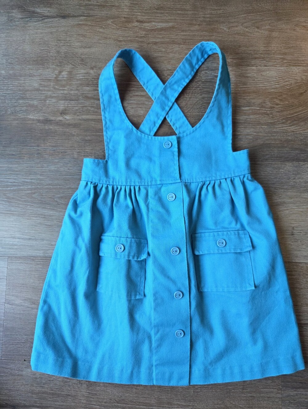 Vintage 80s K.T. Kemples Kids Wear Bright Blue Pinafore Overall Dress size 6